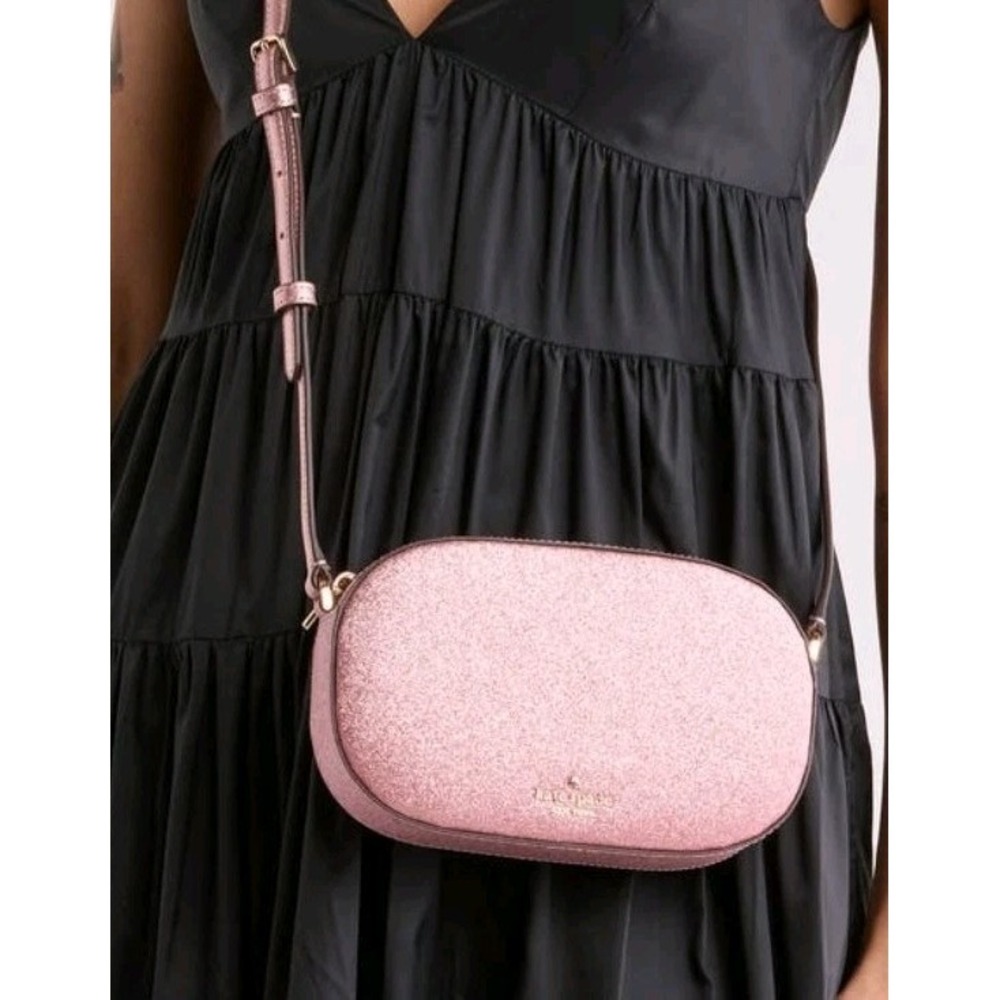 NWT Kate Spade New York Glimmer Oval Camera Bag Glitter Pink Barbie Crossbody